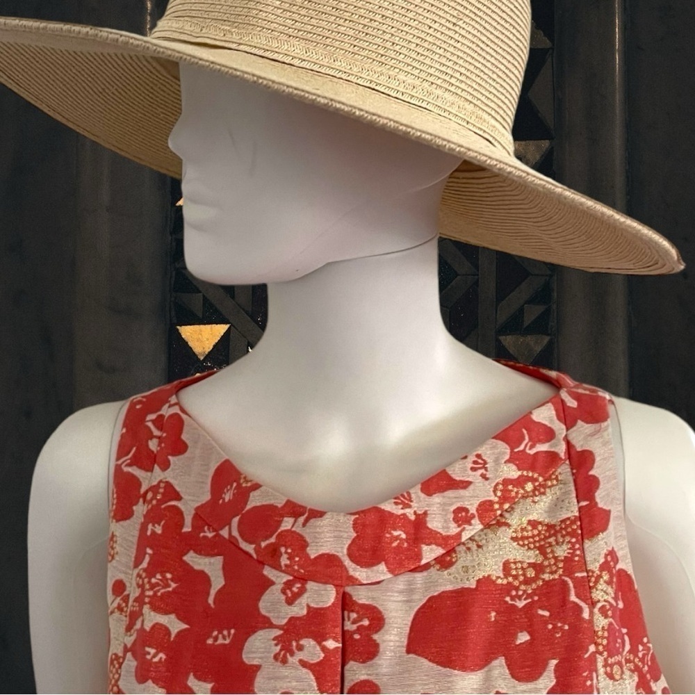 Tahari Women’s ASL Metallic Gold and Jacquard Orange Floral Fit n Flare Size 12 - Picture 13 of 16